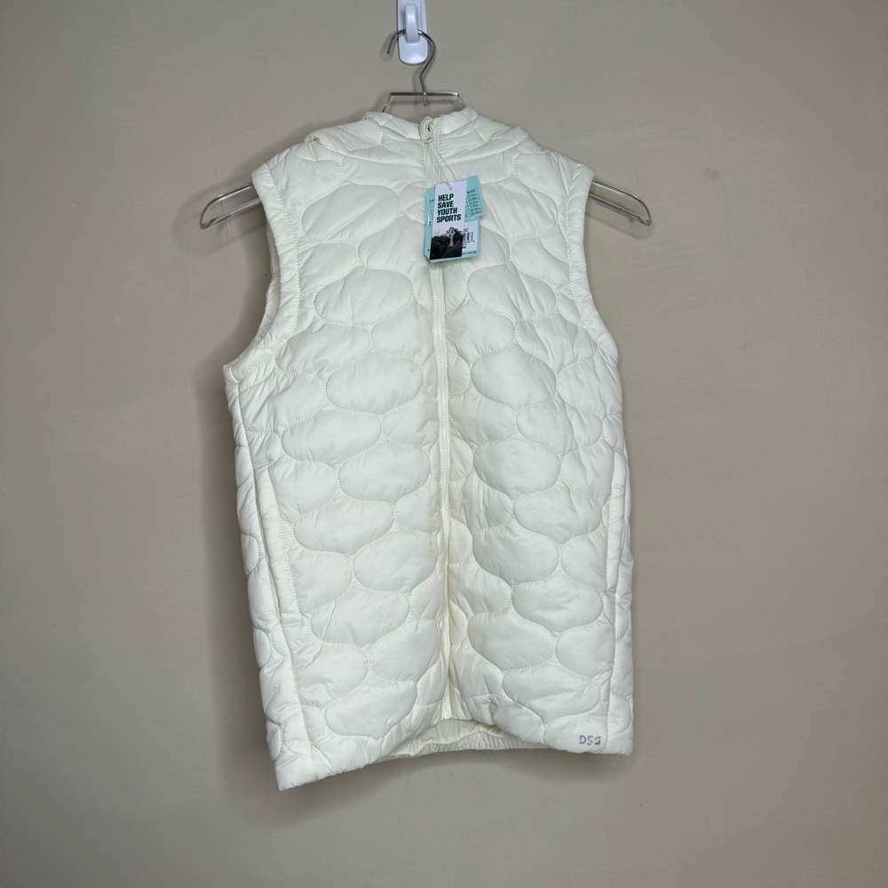 DSG Vest girls S cream color Long Puffer Quilted Hooded Full Zip